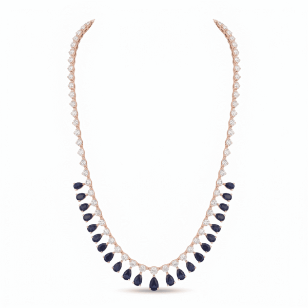 Fancy Blue Saphires and Diamonds Necklace