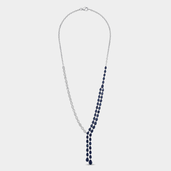 Lariat Necklace with blue Saphires and diamonds