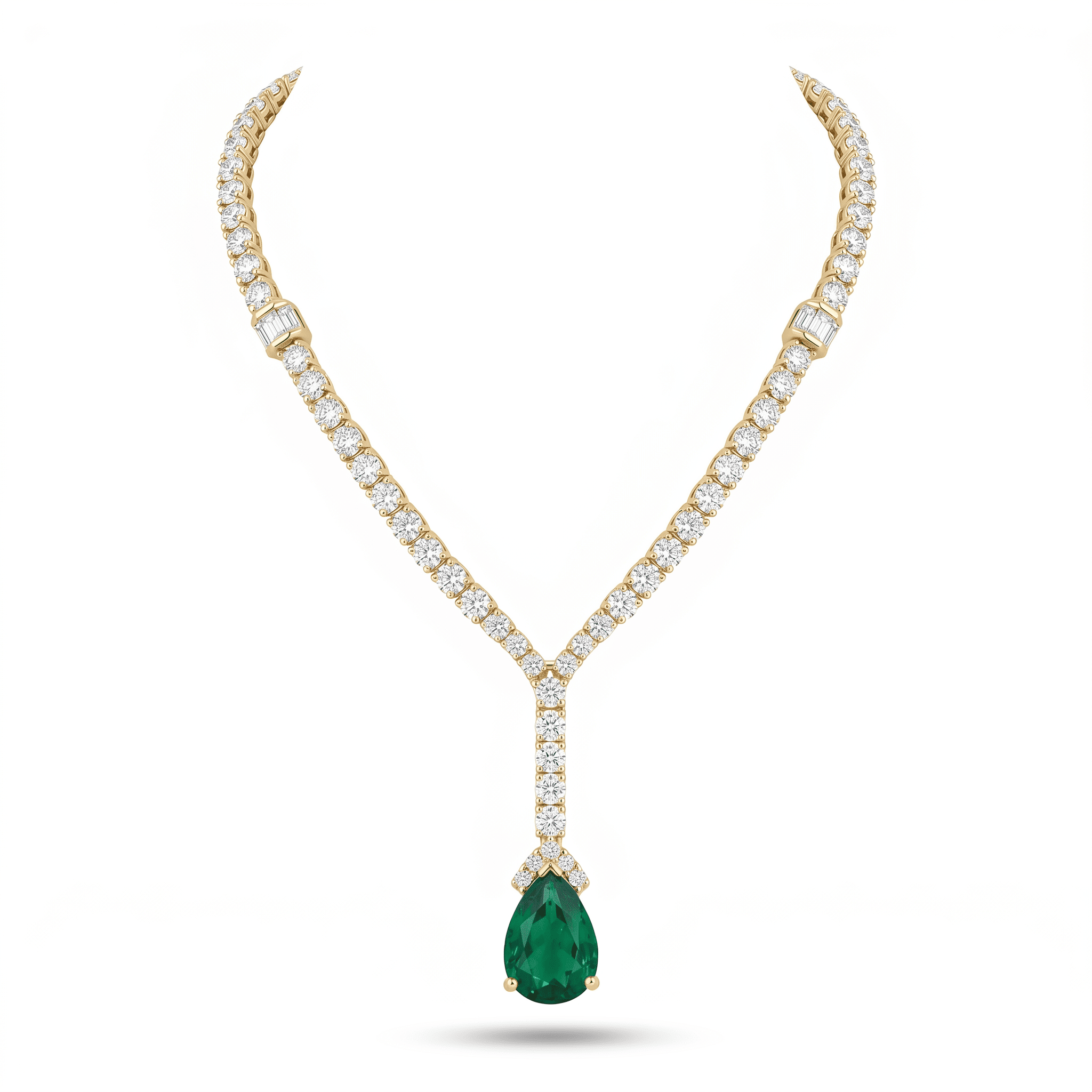 Lariat Diamond Necklace with Pear Shape Green Emerald - Image 2