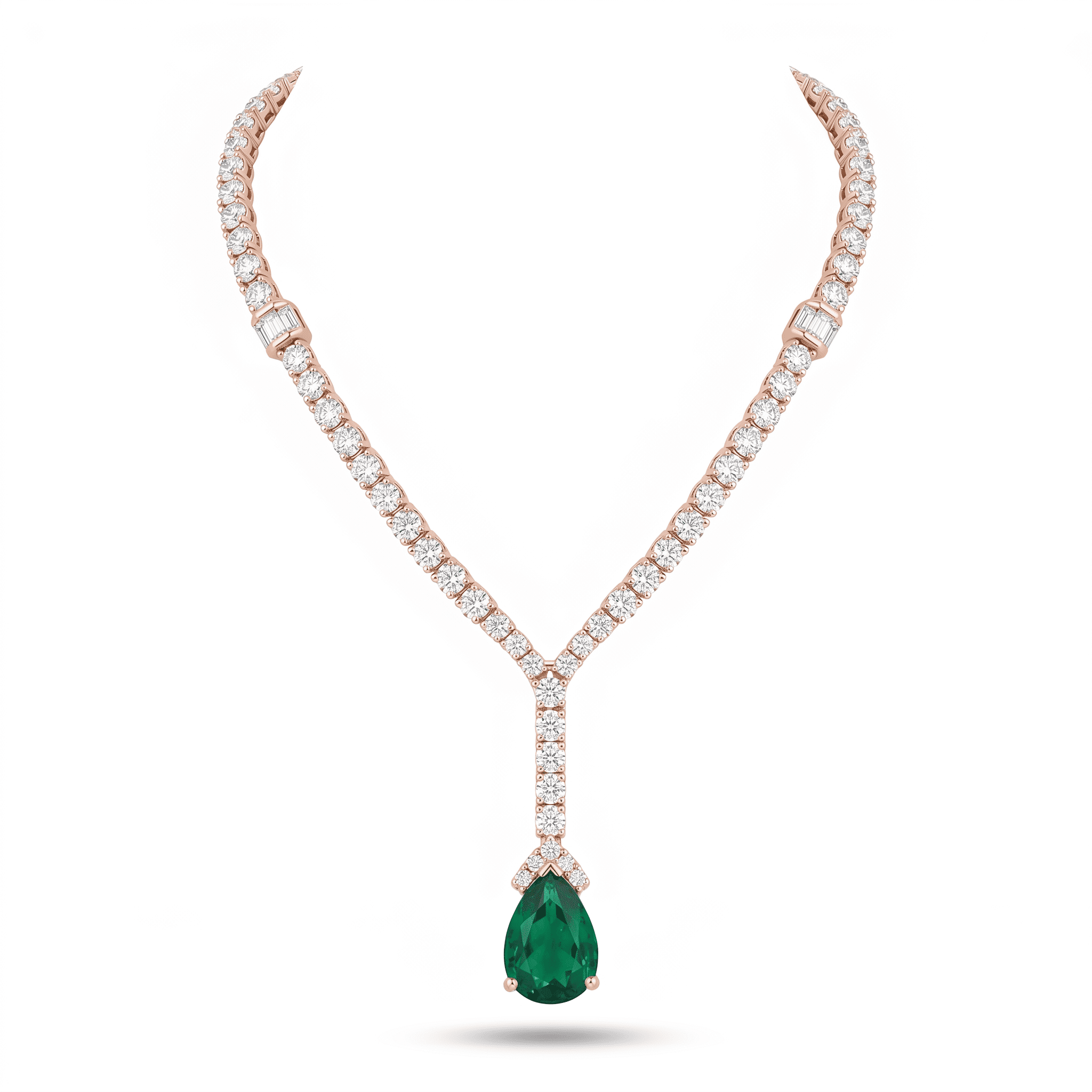 Lariat Diamond Necklace with Pear Shape Green Emerald - Image 3