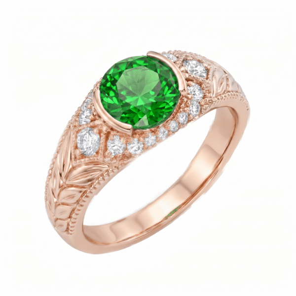 Round Green Emerald Ring