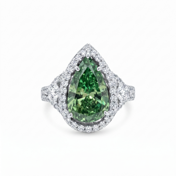 Green Diamond Pear Shape Ring