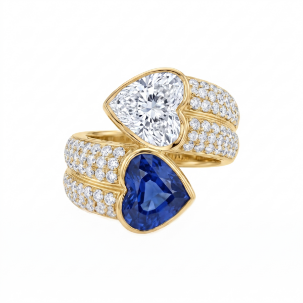 Heart Diamond and Heart Saphire Ring