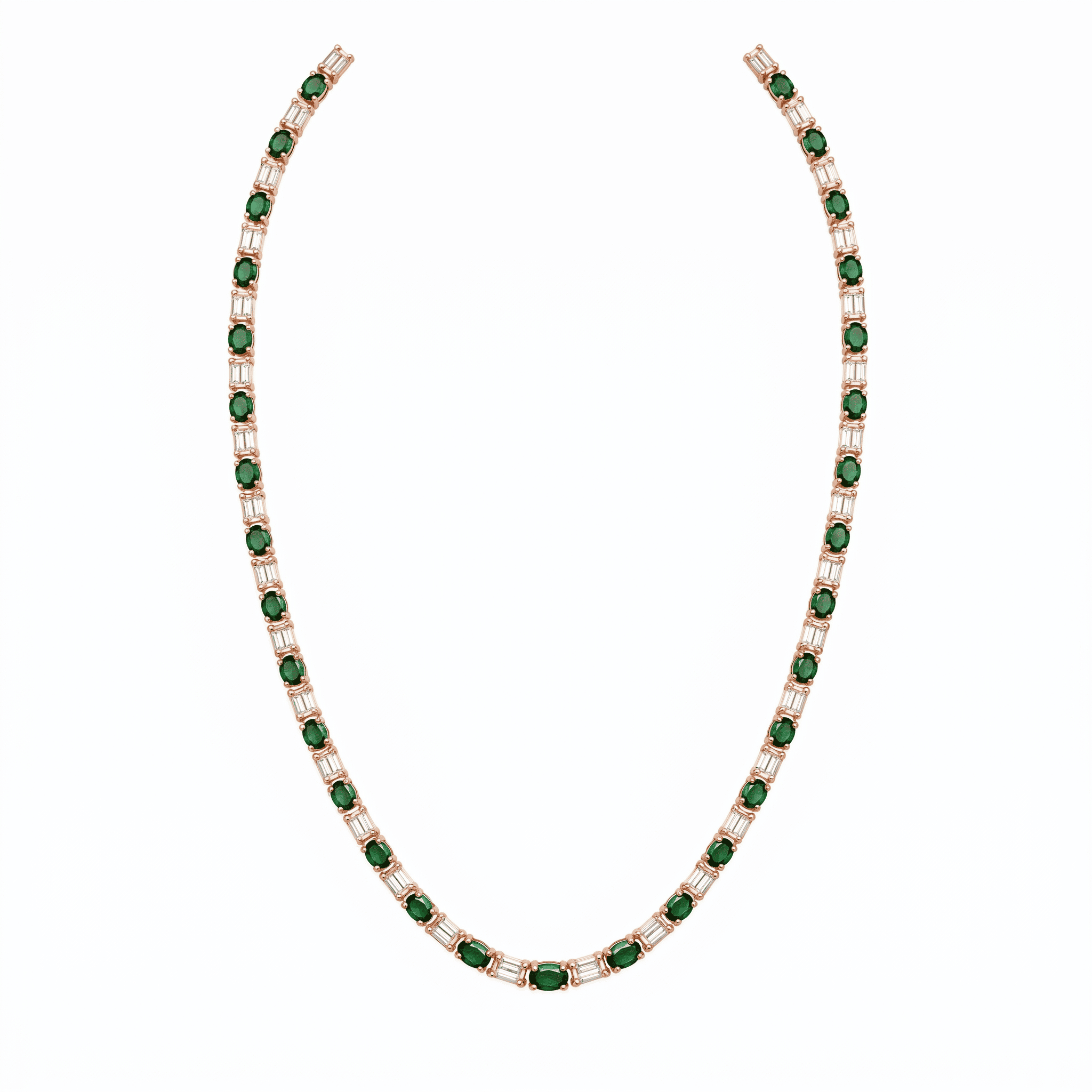 Alternating Diamond Emerald Cuts with Green Emerald ovals - Image 3