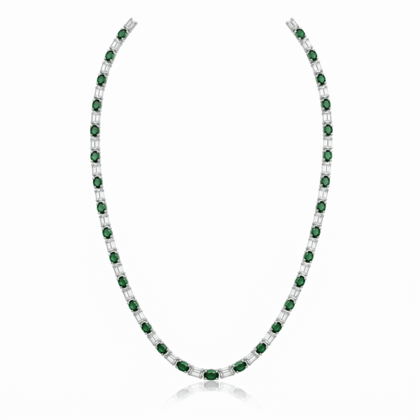 Alternating Diamond Emerald Cuts with Green Emerald ovals