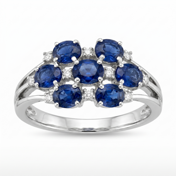 Oval Blue Saphires with Diamonds Ring